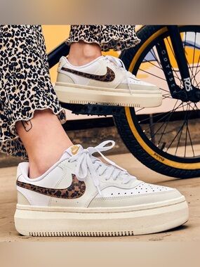 Nike Women’s Court Vision Alta Sneaker White/Leopard Size 8.5